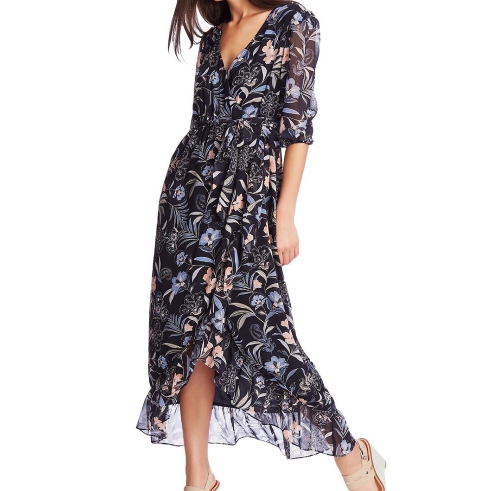 1. state Navy Floral Faux Wrap V-Neck Maxi Dress size 12